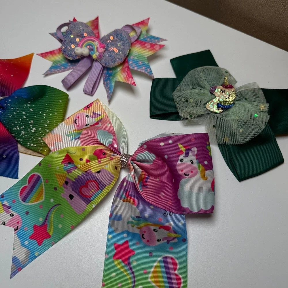 Kids‎ Unicorn Rainbow Glitter Hair Bows Set 5 Piece Hair Clips Accessories